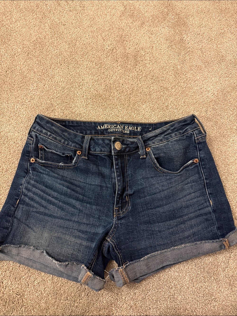 American Eagle Outfitters Dark Indigo Rolled Hem Denim Shorts
